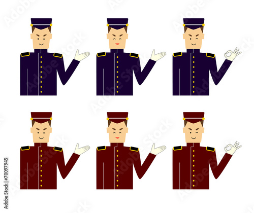 A set of images of a door man, butler or bellboy