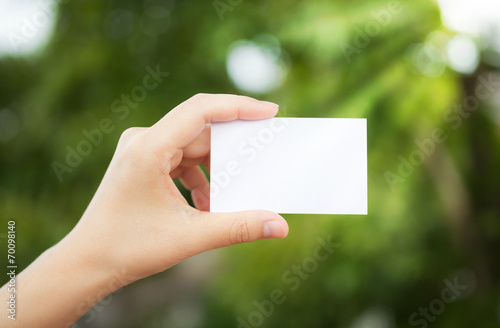Hand hold white blank business card
