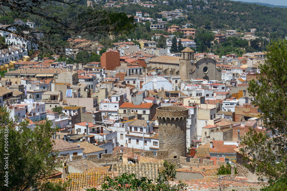 High angle view of Old Town Tossa de Mar, Spain.
