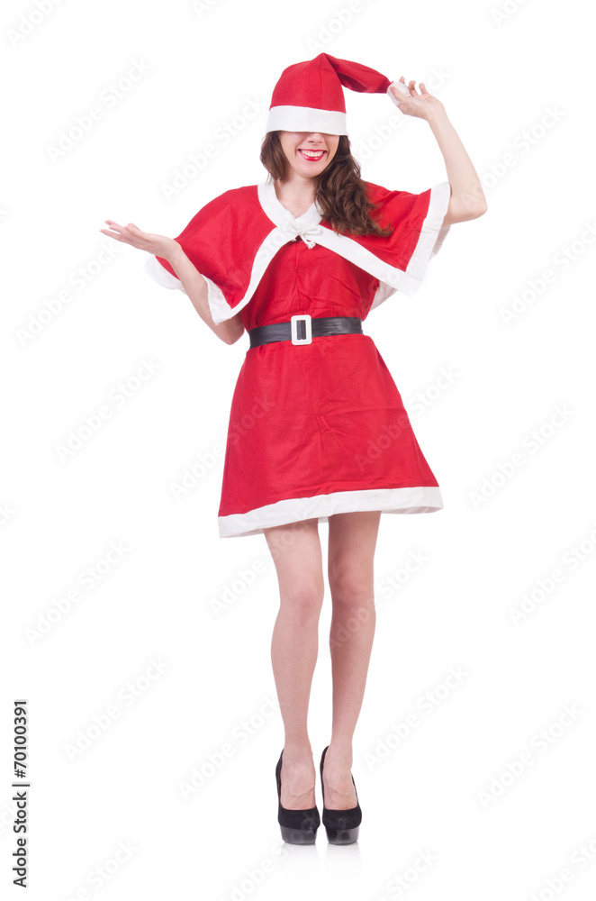 Snow girl santa in christmas concept isolated on white Snow girl santa in christmas concept isolated on white