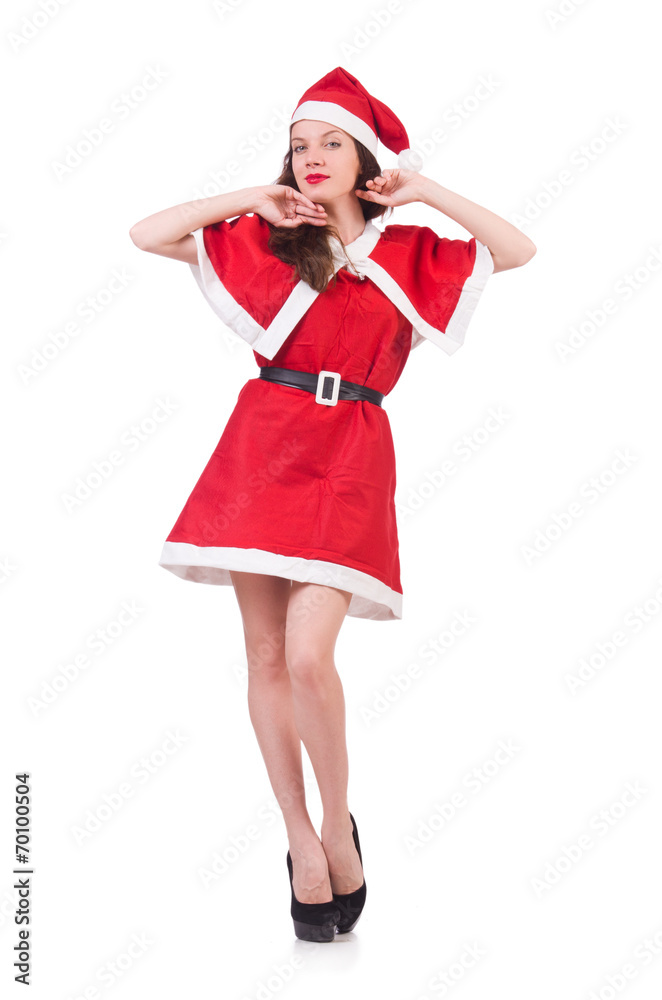 Snow girl santa in christmas concept isolated on white Snow girl santa in christmas concept isolated on white