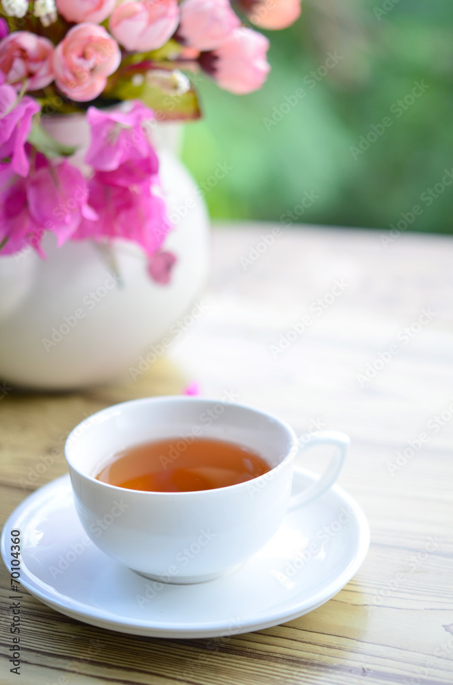 flower in fresh morning with tea flower in fresh morning with tea