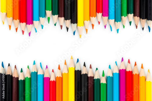 close up Colour pencils wave shape isolated on white background