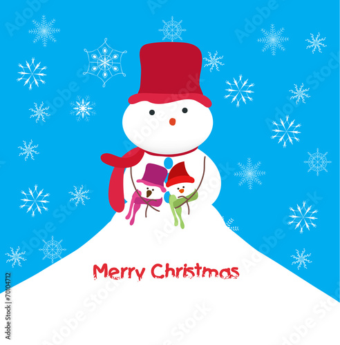 Merry christmas greeting card with family snowmans