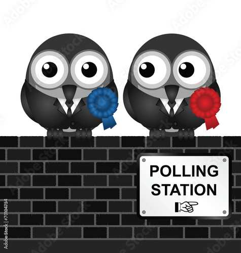 Monochrome comical polling station sign