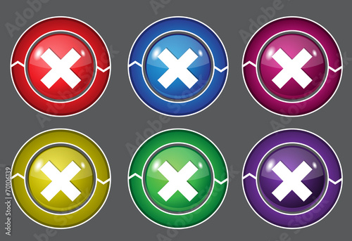 Cross Circular Colorful Vector Web Button Icon Set