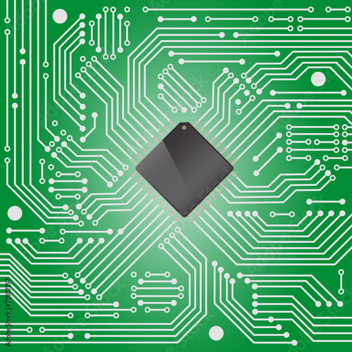 High tech electronic circuit board on green background