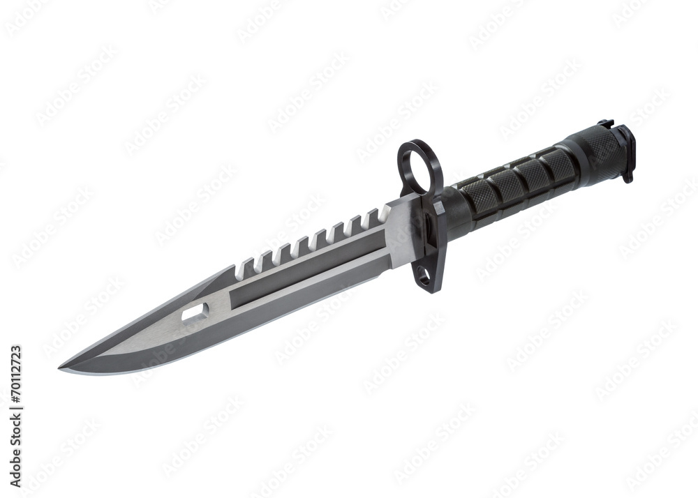 Black military knife on white background Black military knife on white background