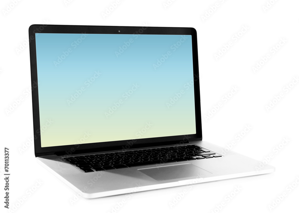 Laptop with screensaver isolated on white Laptop with screensaver isolated on white