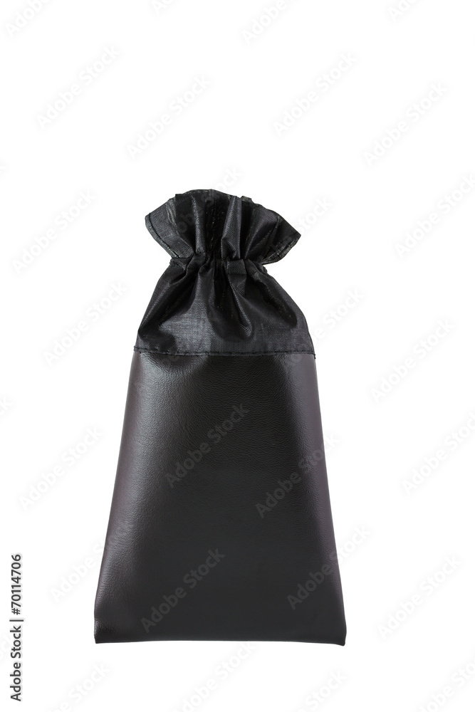 Black leather pouch with cord isolated on white background Black leather pouch with cord isolated on white background