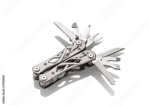 stanless steel multitool isolated on white photo