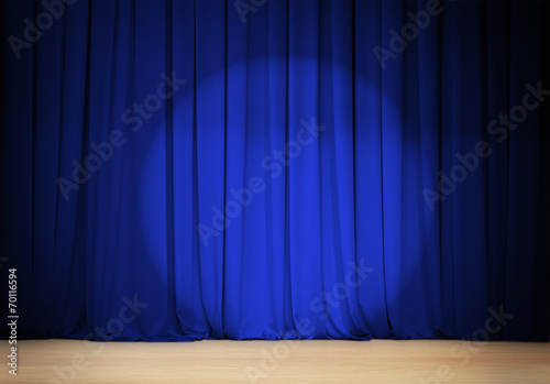 theatre blue curtain with wooden stage