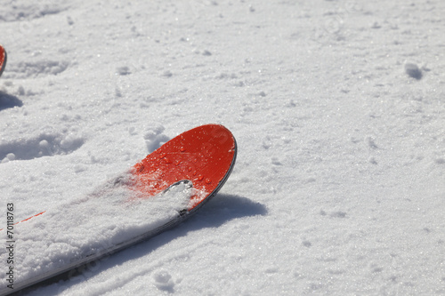 Skiing background - fresh snow on ski slope