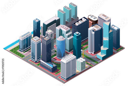 Vector isometric city center map
