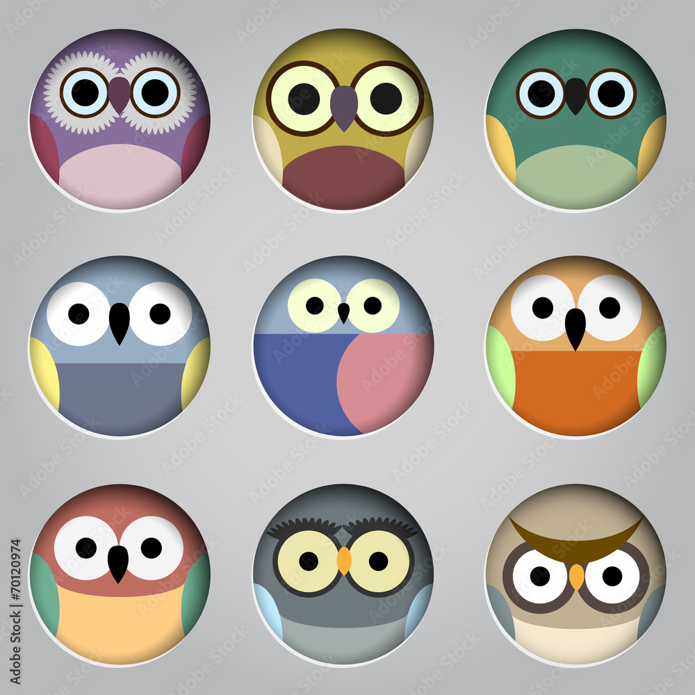 Vector set of app icons cute owls Vector set of app icons cute owls