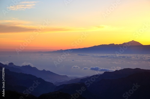 Sunset on Teide peak in Tenerife, from Gran canaria island © ptoscano