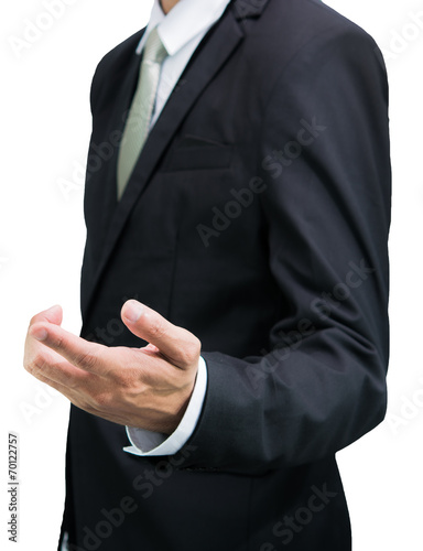 Businessman standing posture show hand isolated