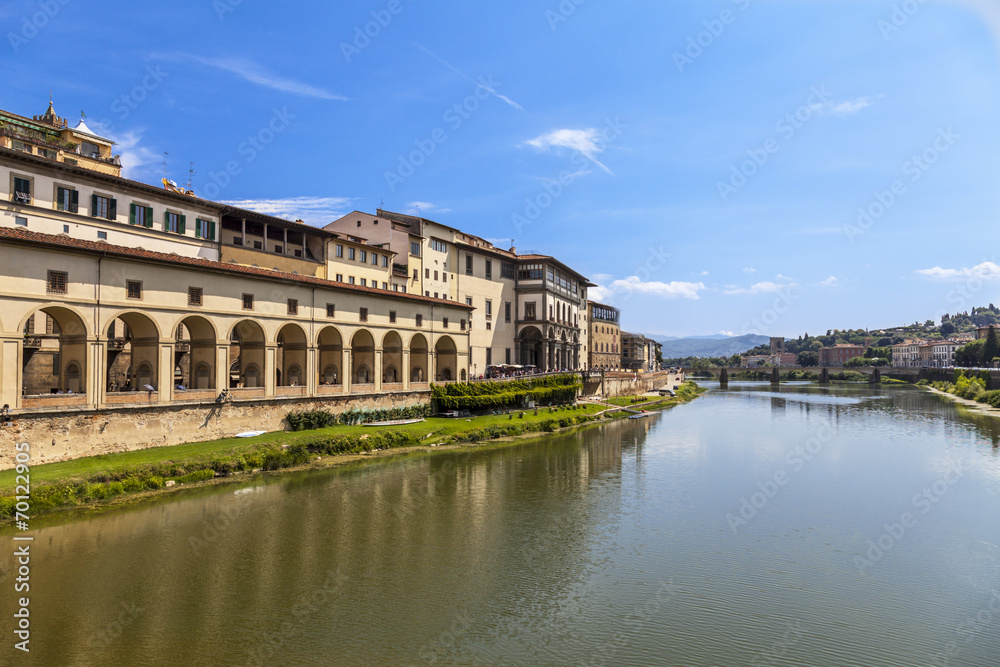Arno river and Florentine palaces Florence , Italy.