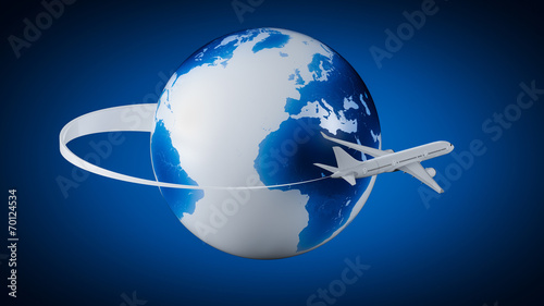 Airplane around Earth photo