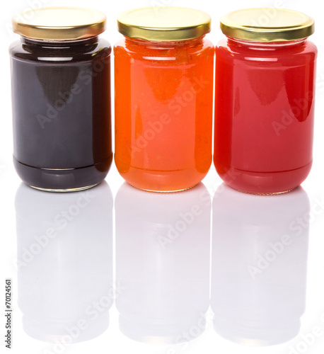 Blueberry, strawberry and orange fruit bottled jam
