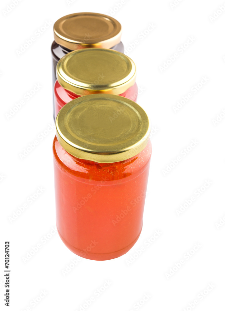 Blueberry, strawberry and orange fruit open lid bottled jam Blueberry, strawberry and orange fruit open lid bottled jam