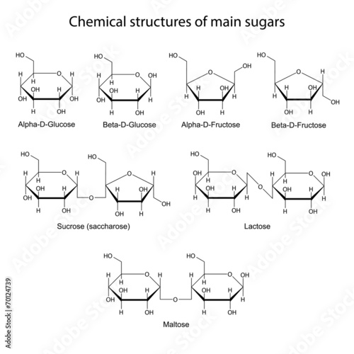 Chemical structures of main sugars: mono- and disaccharides