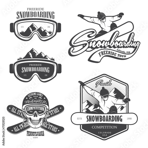 Set of snowboarding emblems, labels and designed elements. Set 2