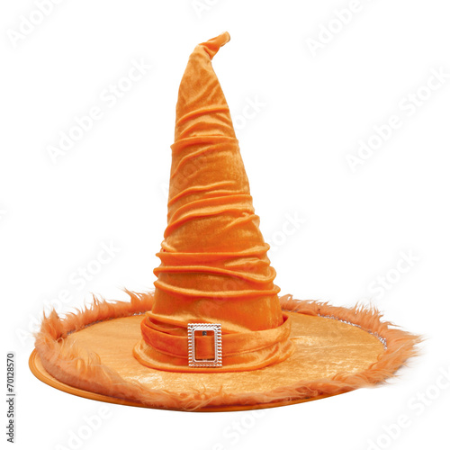 Orange fabric witch hat for Halloween