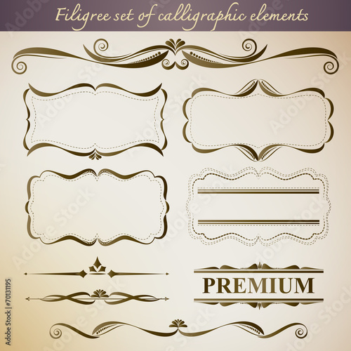 Filigree set of calligraphic elements for vintage design. Create