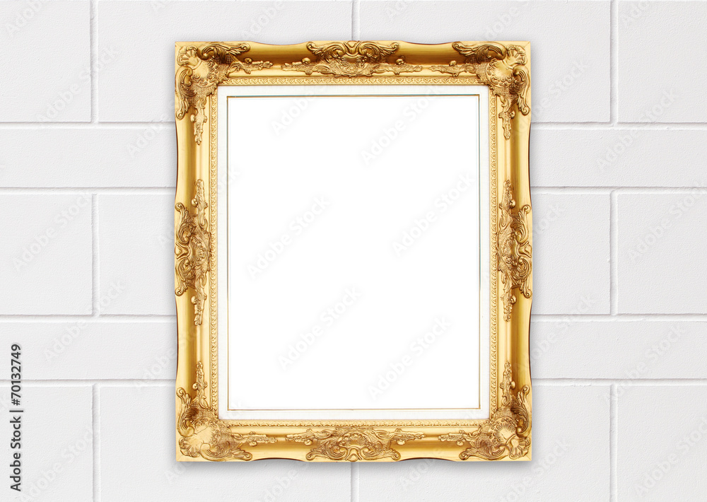 blank golden frame on whtie cement wall blank golden frame on whtie cement wall