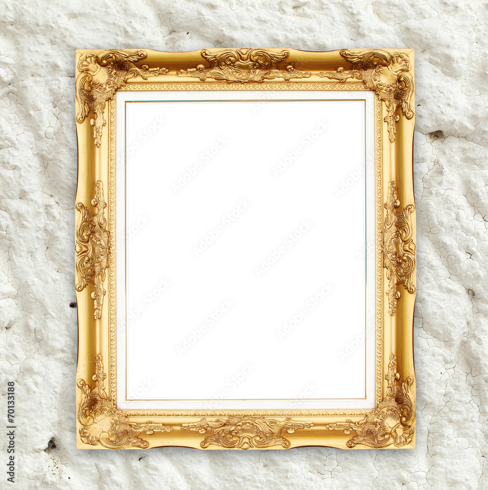 blank golden frame on whtie cement wall blank golden frame on whtie cement wall