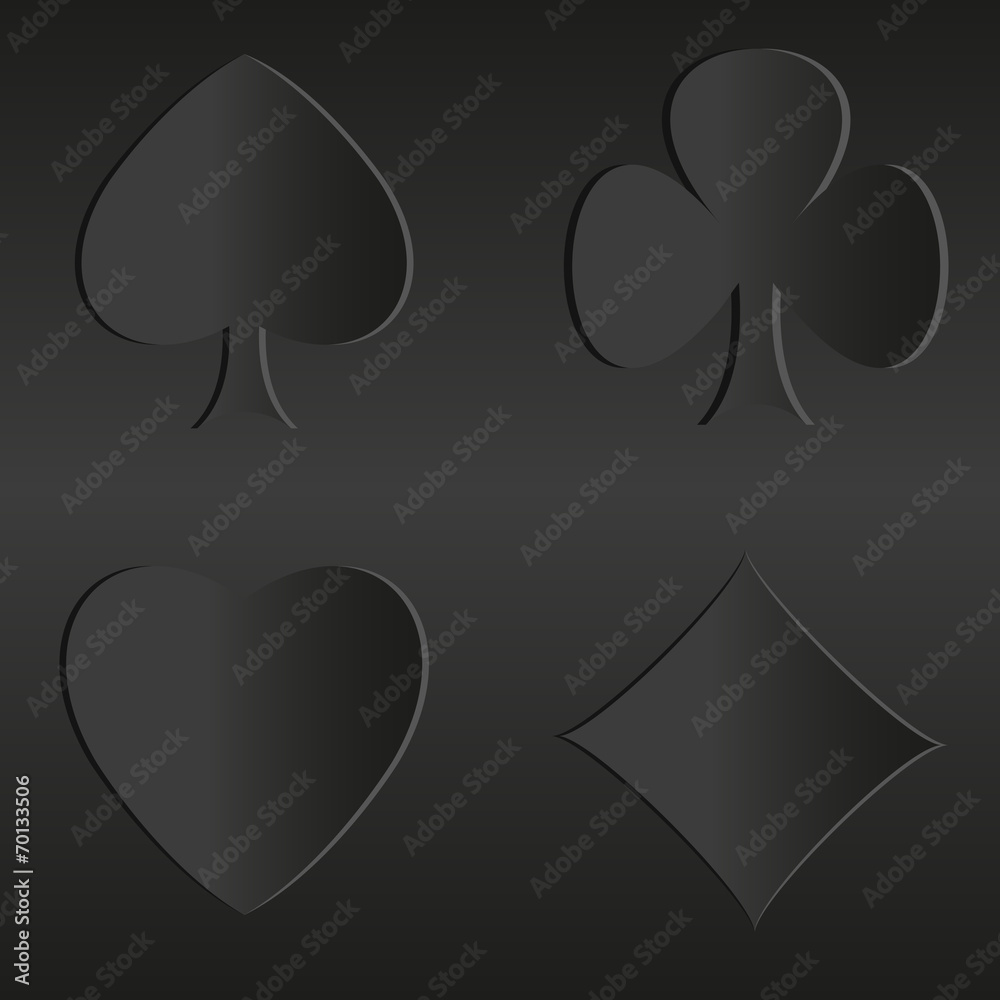 Obraz premium Black suits of cards unusual black background
