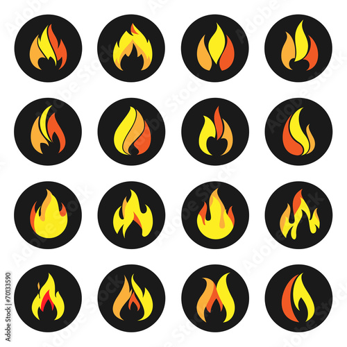 Fire color Icons on black circle.