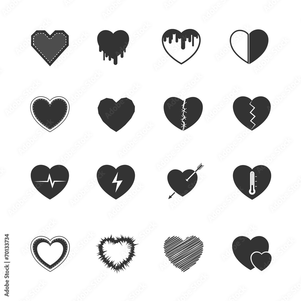 Heart black icons set Heart black icons set