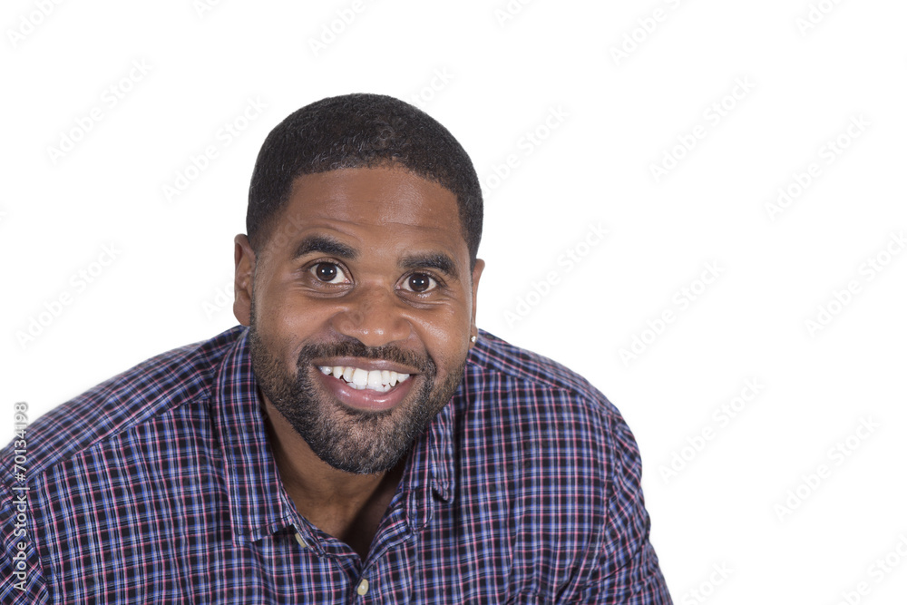 Smiling black male on white Smiling black male on white