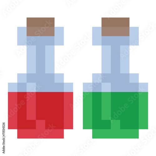 pixel art style bottle with red and blue liquid