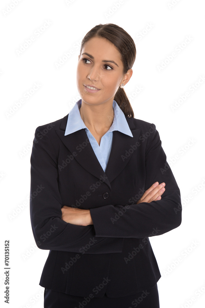 Business Frau freigestellt mit seitlichem Blick Business Frau freigestellt mit seitlichem Blick