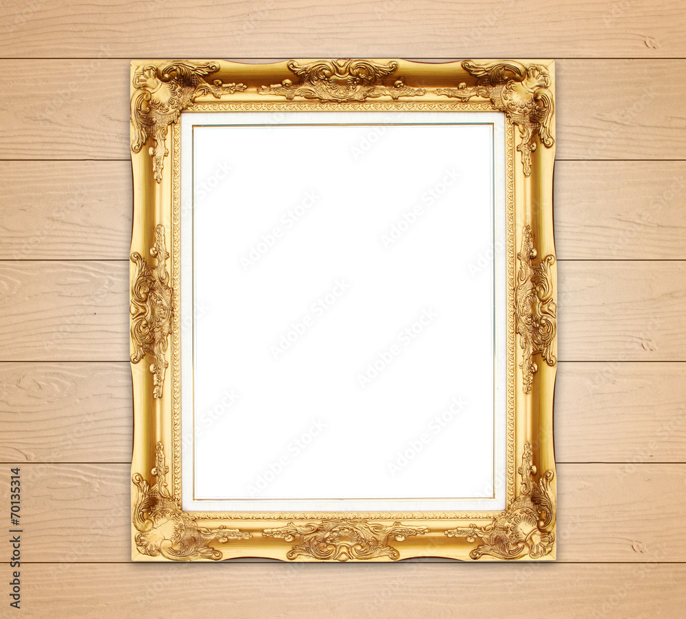 blank golden frame on wood wall blank golden frame on wood wall