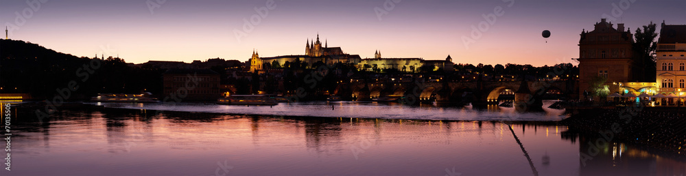 Night panorama of Prague, Czech Republic. Castle, Charles Bridge