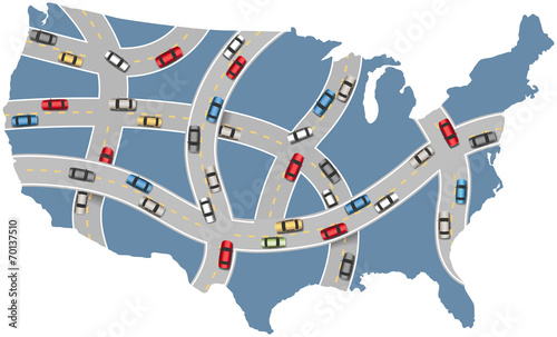 Cars travel USA highway transportation map
