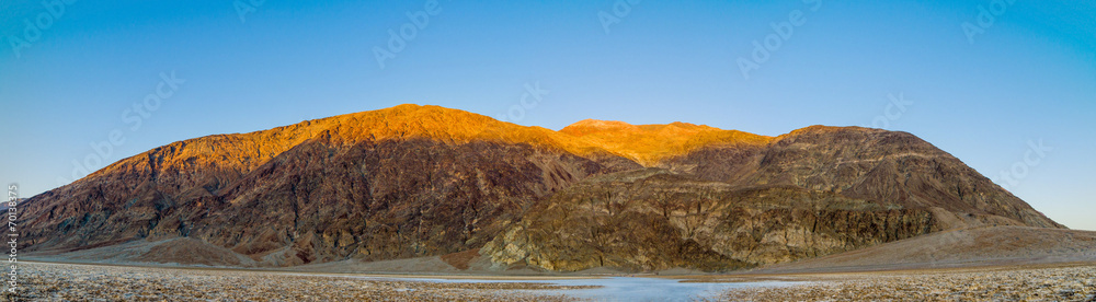 Panorama of Badwater sunset in Death Valley National Park