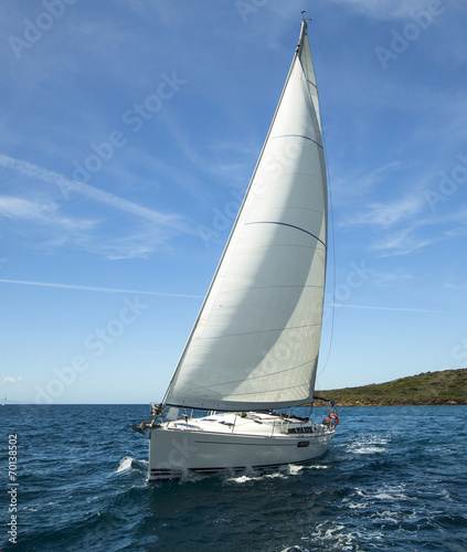 Luxury yacht at ocean race. Sailing regatta. Romantic trip.