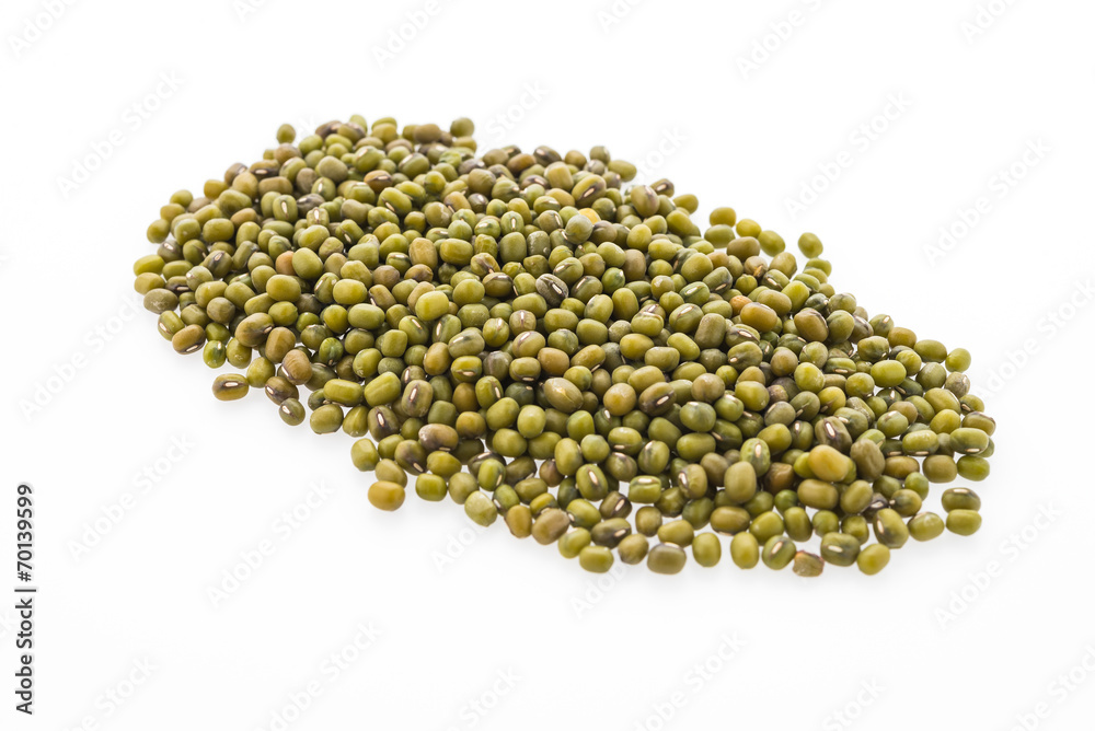 Green mung beans isolated on white background