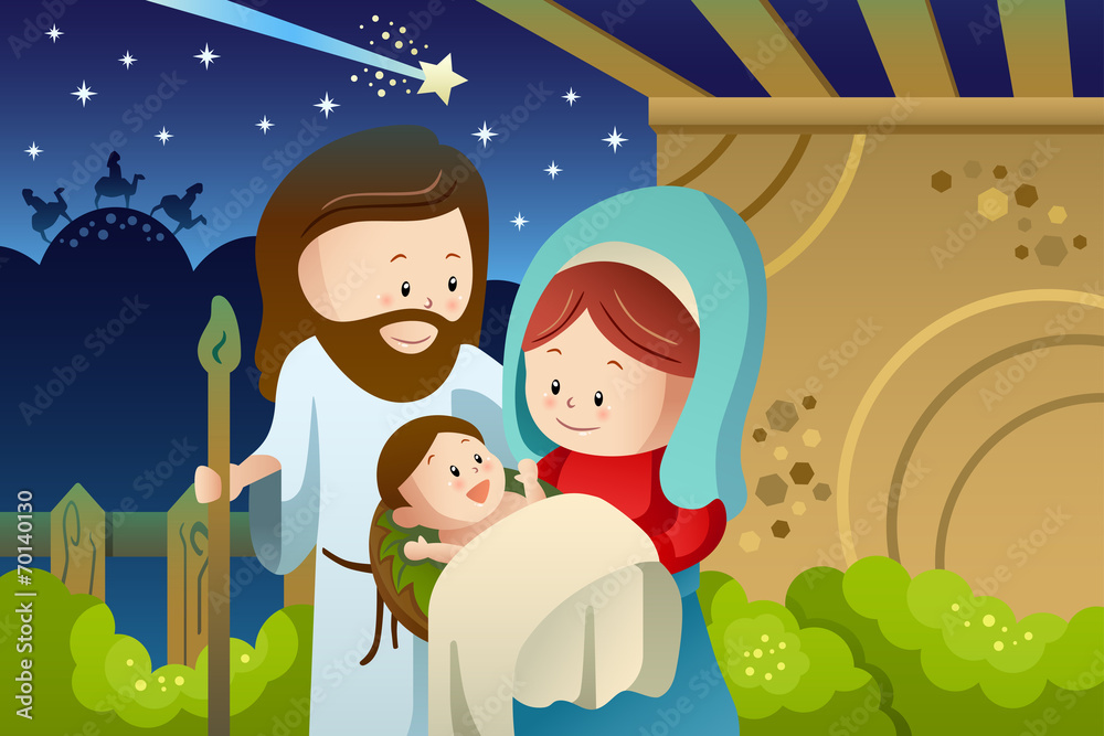 Joseph, Mary and baby Jesus for nativity concept