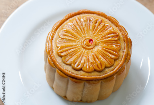 Moon Cake close up on old wood table , Chinese Culture