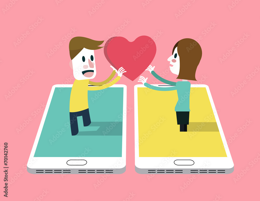 A man sent love emotion icon to A girl on smartphone . A man sent love emotion icon to A girl on smartphone .
