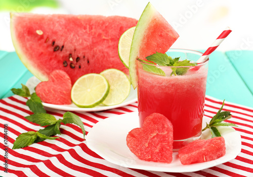 Watermelon cocktail on table, close-up