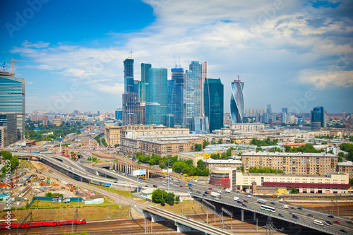 View of Moscow and a business center Moscow-City, highways