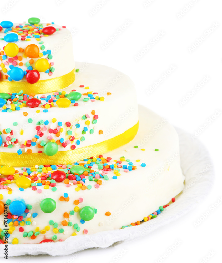 Beautiful tasty birthday cake, isolated on white Beautiful tasty birthday cake, isolated on white