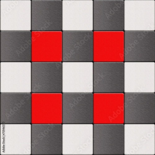 Black red and white checkered floor tiles